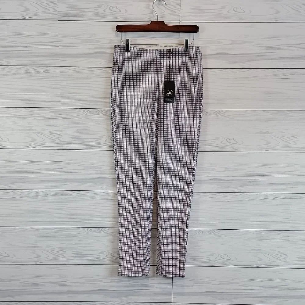 Adrianna Papell Pull-On Pant Black/Ivory Square Plaid Womens Size 8 NWT